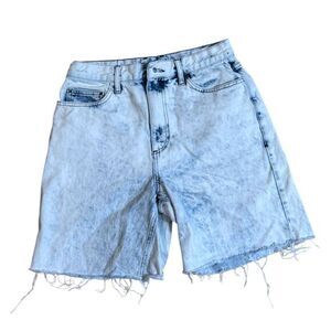 Grunge Bleach Wash Denim Shorts COLLUSION Mens Size 30‎ Raw Hem Alt Skater Y2K